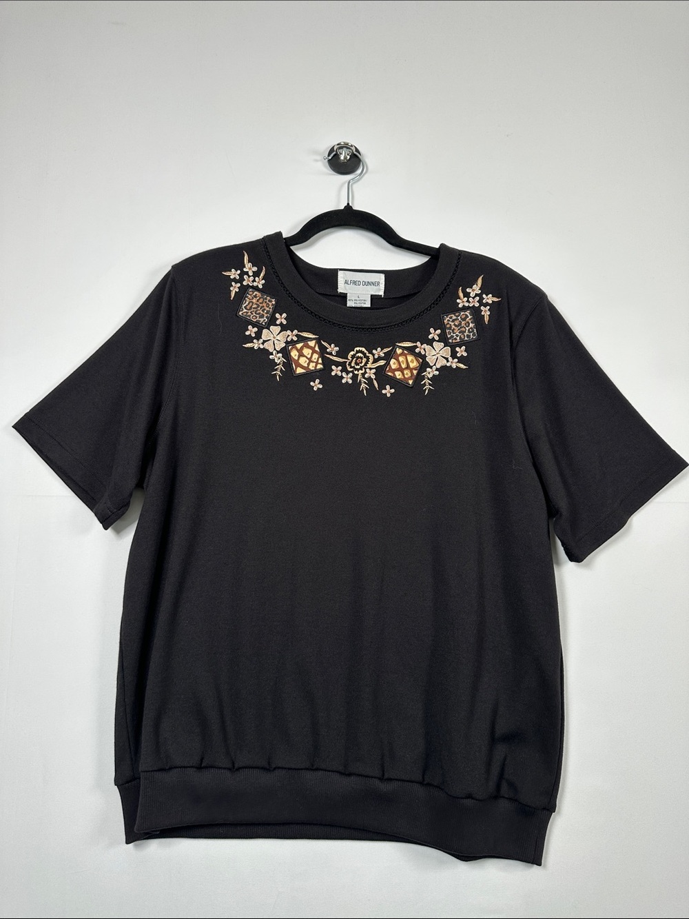 Alfred Dunner Vintage Grandma Chic Embroidered Sweatshirt Top L